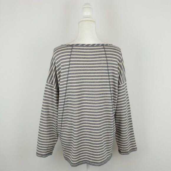 Madewell Chart Women's Large Blue Cream Stripe Scoop Neck 3/4 Sleeve Knit Blouse - Picture 3 of 8